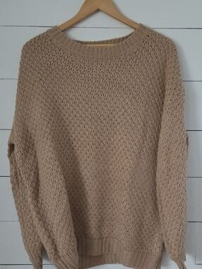 Vine & Love Neutral Tan Crewneck Knit Sweater